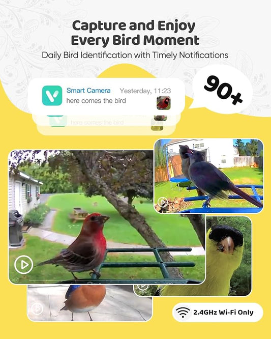 Bird Feeder with Camera Solar Powered : Smart Camera Bird Feeder 2K Live Steam for Outdoor, 5MP Photos, AI Identification, 1.8L Large Capacity, Gifts for Mom Dad, Built in Dual Solar Panel