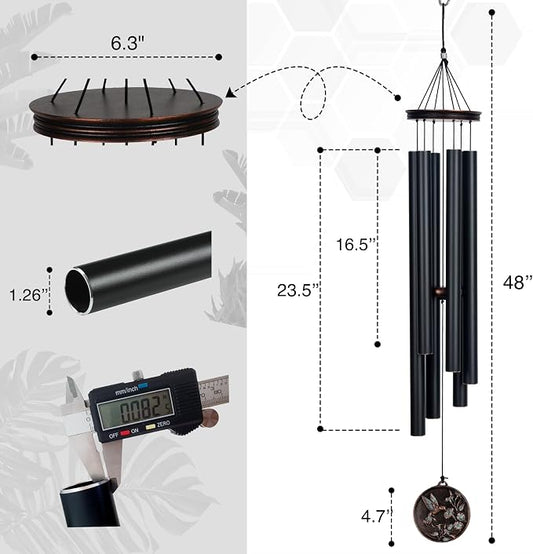 Vanquer Large Wind Chimes for Outside Deep Tone - 46'' Wind Chimes Outdoor Clearance, Windchimes Outdoors, Memorial Wind Chimes, Sympathy Gift, Patio, Home Décor, Vintage Black (46" Hummingbird - A)