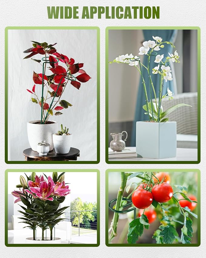 12 Pack 36 Inch Plant Support Stakes for Outdoor Plants and Indoor Flowers | Includes 24 Twist Ties, Sturdy metal, Rust-proof, Adjustable height, Supports Hibiscus,Sunflower,Hydrangea,Tomato,and more