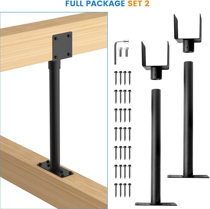 2 Pc 3.6" Heavy Duty Saddle Roof Riser Brackets for Patio Pergolas, 18" High Roof Riser, Adjustable Patio Roof Riser, Black Powder-Coated Fit 4x4, 4x6 Lumber for Patio Gazebos/Balconies