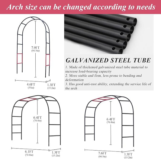 Thickened Tube Garden Arch Trellis - 4.6ft Wide x 7.9ft High or 7.6ft Wide x 6.4ft High - Garden Trellis for Climbing Plants - Stable Garden Arbor, Birthday Party Wedding Arch Decoration