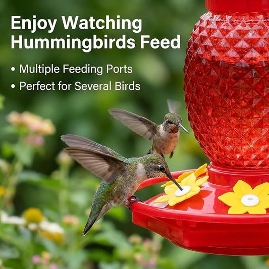 Fchstaer Glass Hummingbird Feeders for Outdoors Hanging 16oz 2 Pack Red Pineapple Bee & Ant Proof 360°Perch Leakproof Easy Clean with 6 Feeding Ports Gifts for Mom