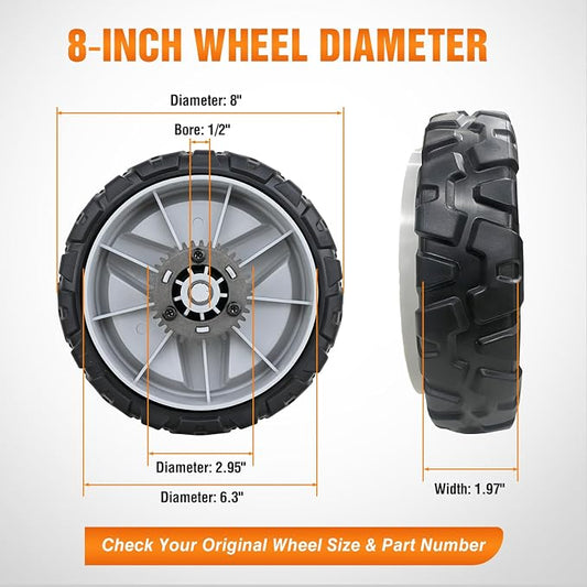 Yesker Lawn Mower Drive Wheels Replacement 8 Inch 580365301 593198101 Assembly, Lawnmower Wheels Compatible with Husqvarna HU700 HU800 HU625 HU775, Craftsman GCV-160 and More, 2-Pack