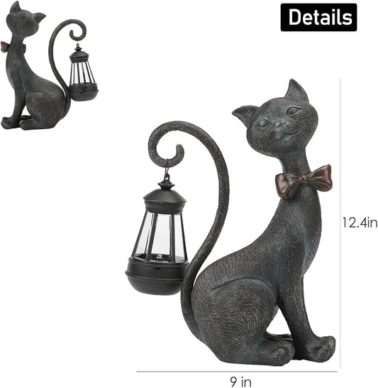 Cat Outdoor Statues with Solar Garden Light:Cat Garden Statues for Outside Fall Decor Clearance,Outdoor Figurine for Yard Art Lawn Ornaments Patio Balcony Home House - Birthday Gifts for mom Grandma