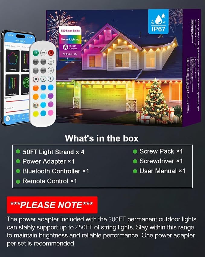 Permanent Outdoor Lights for House,200ft RGB+IC Lights with 16 Million Colors & 50 Scene Modes, App/Remote Control, IP67 Waterproof, DIY Music Sync, for Christmas, Holiday & Party Decor