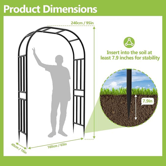 Garden Arch Arbor Trellis-94.5"(H)*63"(L),Heavy Duty Metal Archway for Climbing Plants, Wedding Ceremony Backdrop, Party Decorations with Lights, Balloons(16MM Pipe)