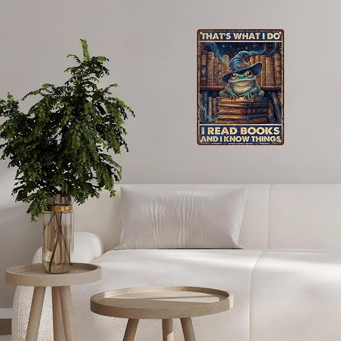 Vintage Frog Tin Sign That's What I Do IRead Books And Know Things Retro Metal Poster Magic Funny Frog Wall Art Cafe Office Home Bar Plub Club Toilet Classroom Rustic Metal Sign 12 * 16inch