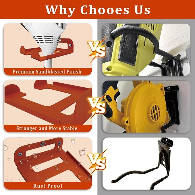 Weed Eater Hanger, Heavy Duty Trimmer Wall Mount Rack for Garage Tool Storage, Metal Weed Wacker Holder Organizer for Grass Trimmer, Blower & Garden Power Tools, Shed Wall Mount Bracket (Orange-1pack)
