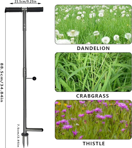 Stand Up Weeder - 3-Claw Stainless Steel Root Extractor, No Bending | 39-42" long handle manual weeding tool for elderly & gardeners,without bending, Durable stainless steel
