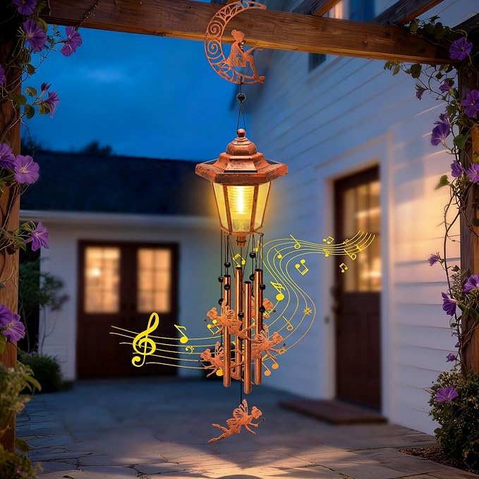 Large Solar Moon Fairy Wind Chimes, Gifts for Women Mom Grandma Wife Sister Daughter Neighbor, Classic Bronze Wind Chimes with Wind Catcher, Solar Decor Lights for Outdoor Garden Patio Porch Window