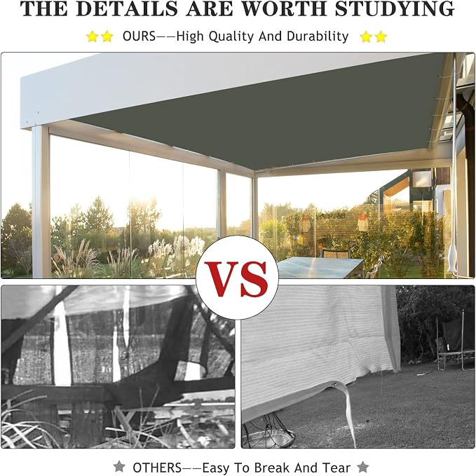 90% Outdoor Sun Shade Cloth, 8' x 12', Pergola, Deck, and Backyard Patio Sunshade with UV Protection, Heat Resistant HDPE Material, Reinforced Grommets (8x12 FT, Grey)