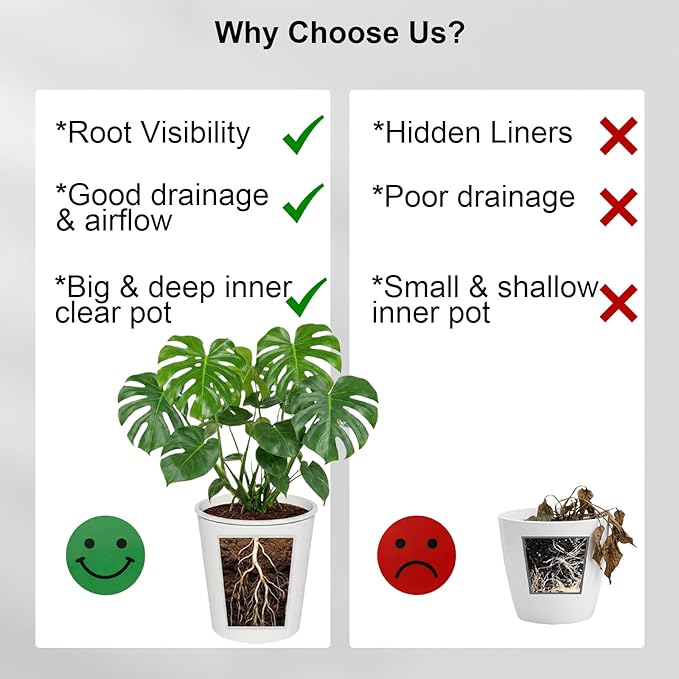 6 Pack of 6in Plastic Cachepot with 6 inch Clear nusery Pot - self Watering Indoor Planter with Drainage for Root Visibility,semi Hydro pots for repotting Monstera,Orchids,Aroid,Black