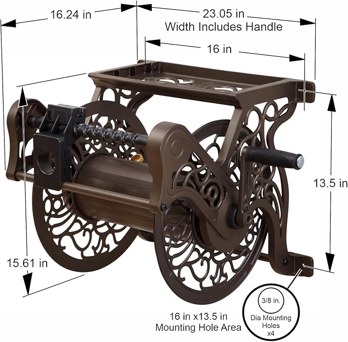 Liberty Garden 707-P Decorative Wall Mount Hose Reel with Plastic Guide, Bronze