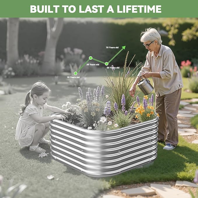 4 Pack 3x3FT Raised Beds for Gardening, Corrugated Galvanized Steel Raised Garden Bed, Outdoor Metal Above Ground Garden Bed for Vegetables and Flowers-3x3FTx10Inch