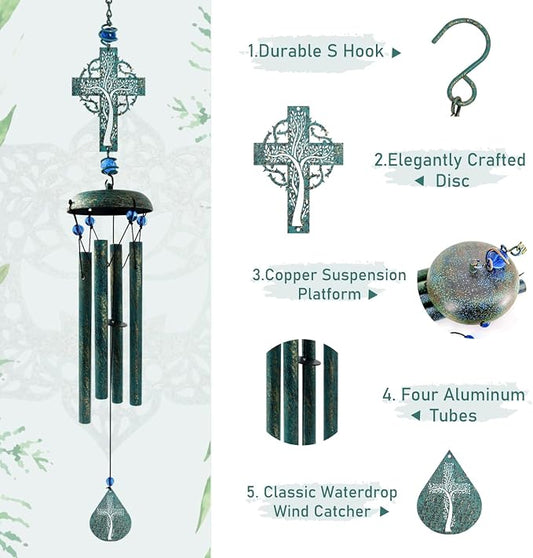 Cross Wind Chimes for Outside, Metal Hanging Wind Chimes, Zen Windchime with Calming Sound for Yard, Balcony, Yoga Room