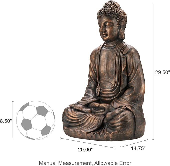 Glitzhome 29.5-inch Zen Meditation Buddha Garden Statue, Bronze Oversized Tall Large Indoor and Outdoor Sculpture, Hand-Finished MGO & Fiberglass Decor for Home Patio Yard