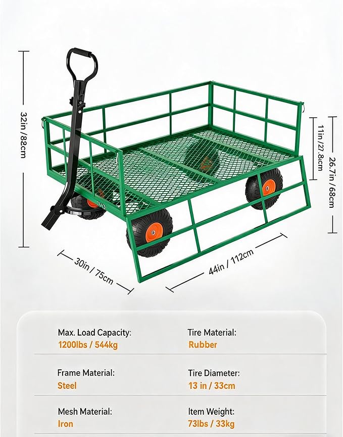 Heavy Duty Steel Garden Cart for Gardening Soil, Tools, and Plant Transport