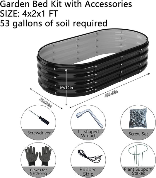 ZFHgarden Galvanized Metal Planter Raised Garden Bed Kit for Gardening Outdoor,4x2x1ft Planter Grow Garden Box Raised Flower Bed,Long Vegetable Clearance Herb Raised Garden Beds for Gardening Black