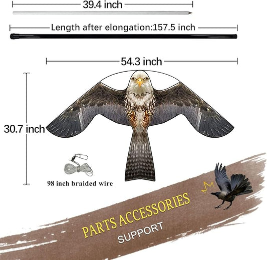 Bird Hawk Flying Kite with Pole Crops Farm Protector Bird Scarer Flying Kite with 4m Pole-Style B