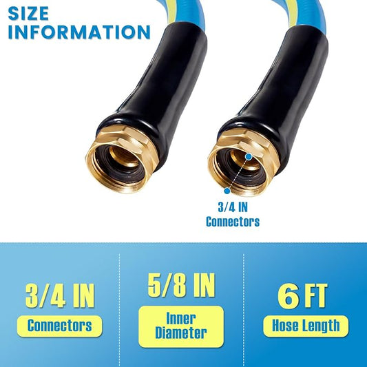 SheeChung Short Garden Hose 6FT x 5/8",Leader Hose for Hose Reel Faucet,Short Water Hose Heavy Duty,Flexible RV Rubber Hose with Female to Female Fittings,Hose Extension,3/4"Brass Fittings