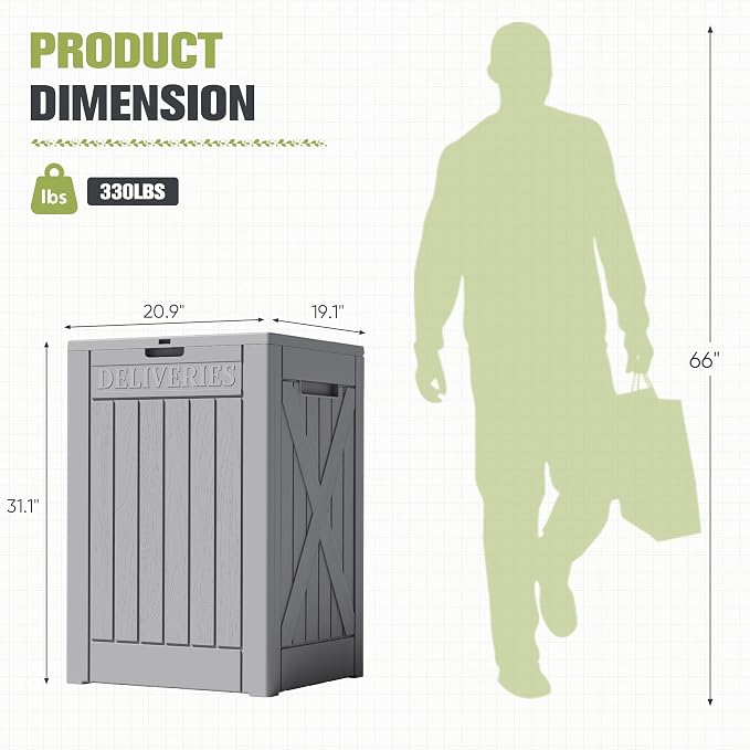 Greesum 48 Gallon Outdoor Package Delivery Box with Lock, Waterproof Secure Parcel Drop Box for Porch, Double-Wall Resin Storage, Gray