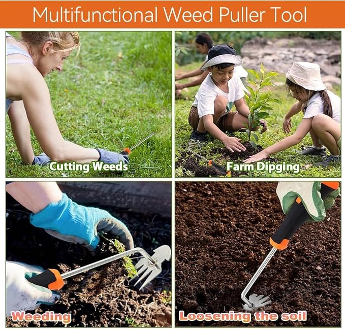 Manganese Steel Hand Weeder, Heavy-Duty 4-Tooth Gardening Tool for Tough Weeds & Soil Loosening, Ergonomic Non-Slip Grip for Garden Beds & Vegetable Plots (red)