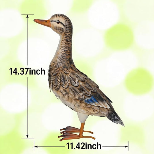 Shorayn Garden Statue Metal Duck Life-Size Mallard Indoor Outdoor Decor Handmade Iron