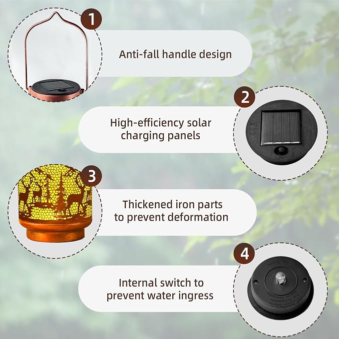 Solar Lanterns Outdoor Waterproof Gifts for Women Grandma Gifts for Mom Deer Garden Decor Solar Hanging Lantern Metal for Patio Yard Festival Pathway Landscape