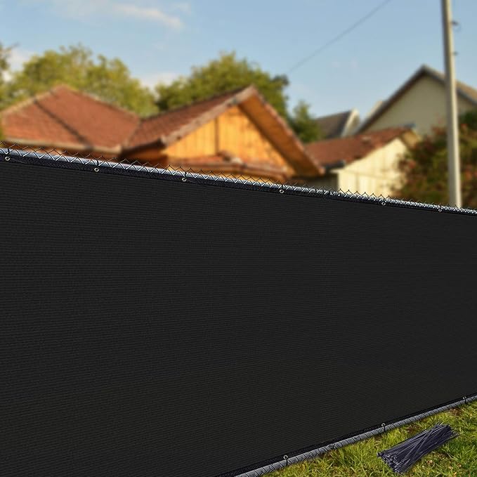 iCover 8x50ft Privacy Screen Fence, Outdoor Fencing Panels, Garden Windscreen Mesh Shade Sail Net Barrier, Fence Privacy Screen Reinforced Bindings and Brass Grommets Cable Zip Ties, Black
