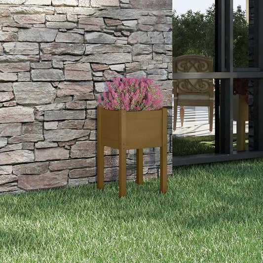 vidaXL Solid Wood Pinewood Garden Planter – Honey Brown, 15.7"x15.7"x27.6", Square, Outdoor Use, Weather-Resistant, Planter Box for Flowers and Plants