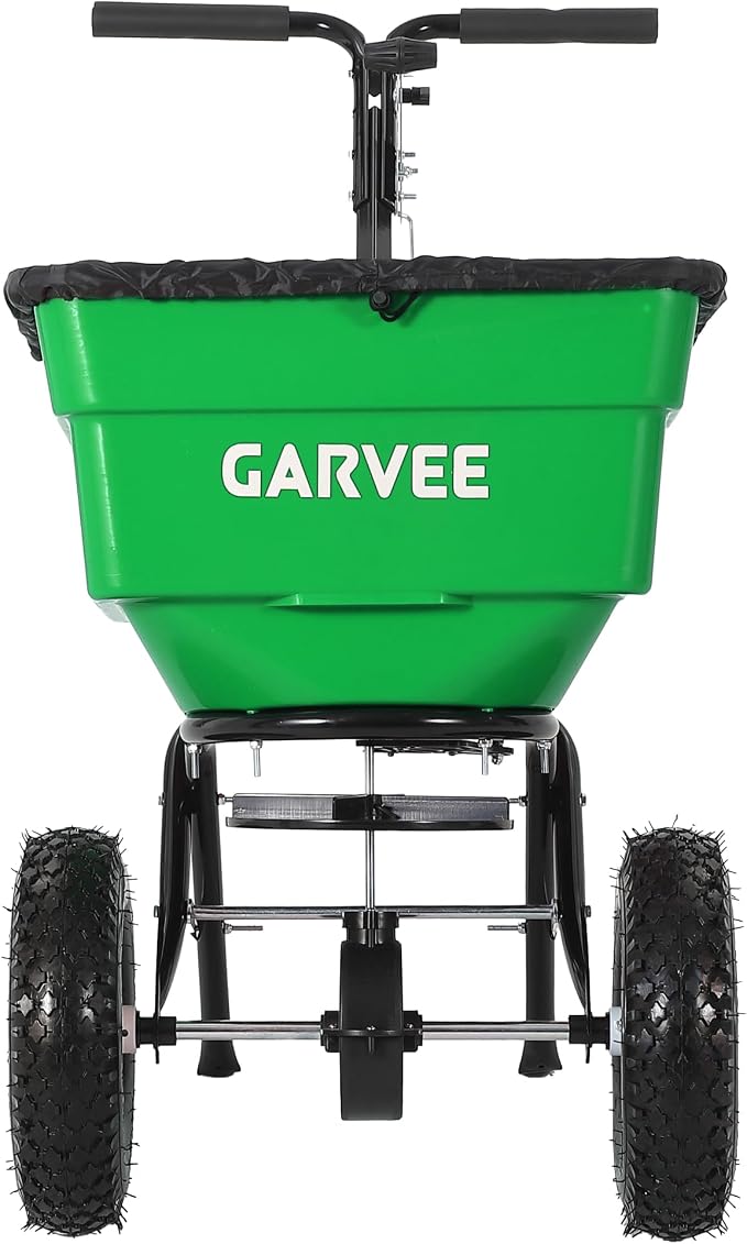 100LBS Push Broadcast Spreader, 12FT Spreading Width, 13 in All-Terrain Wheels, Adjustable Flow Control, Heavy Duty Walk Behind Lawn Spreader for Fertilizer, Grass Seed, Ice Melt, Salt