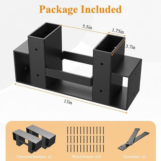 Mr IRONSTONE Firewood Rack Outdoor Indoor, Adjustable to ANY Length Firewood Log Rack Brackets Kit, Heavy Duty Fire Wood Storage Racks, Fireplace Wood Holder for Patio Deck
