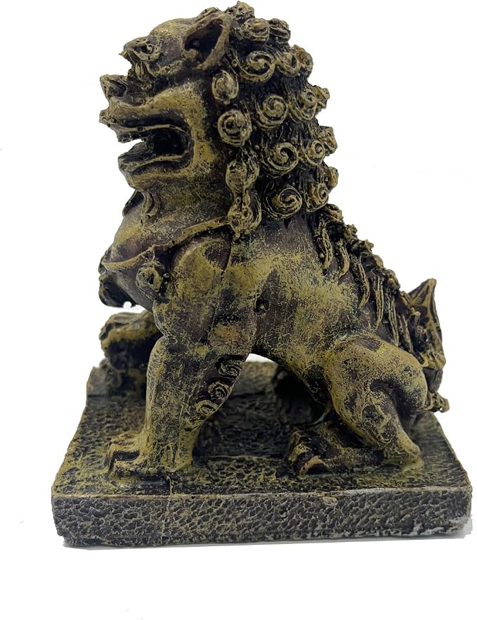 Fish Tank Decorations, Japanese Large Aquarium Decor Accessories with Foo Lions, Bearded Dragon Hideout, Reptile & Amphibian Habitat Hideouts(Yellow Lion)