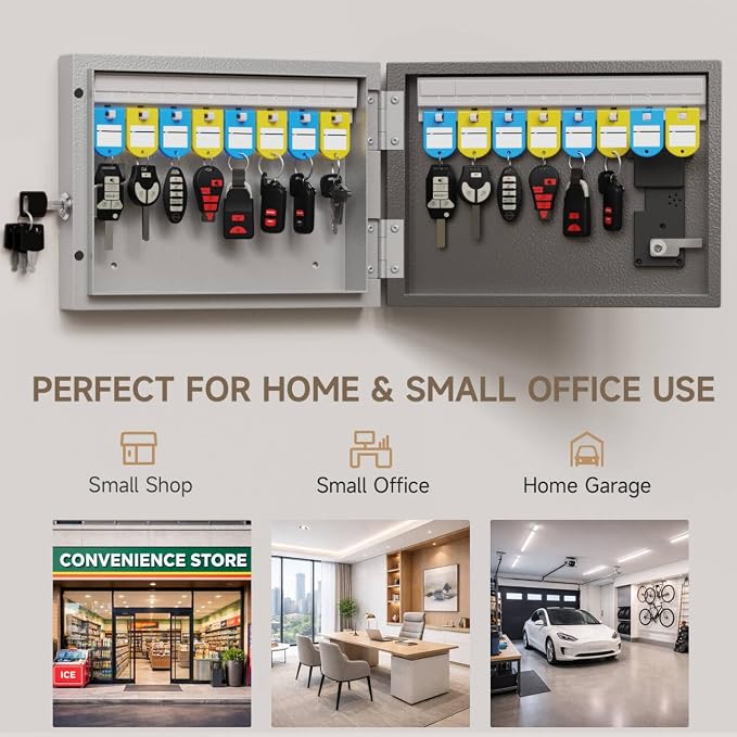 WeHere 16-Key Key Lock Box Wall Mount – Smart Key Cabinet with App, Keypad, Bluetooth & WiFi Unlock (Sold Separately), Key Organizer for Home, Access Log Tracking Key Management for Small Office