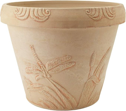 PSW Pot Collection Dragonfly Planter Pot for Indoor and Outdoor Plants and Gardens, 12.5' by 10, Beige