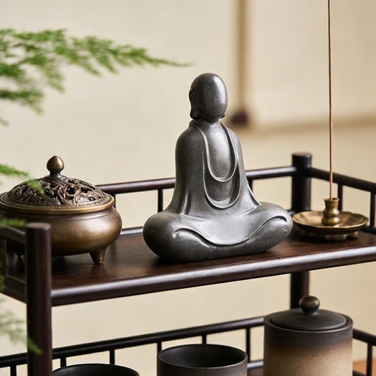 Faceless Buddha Statue Indoor, Solid Cast Iron Buddha Figurine, Minimalist Buddha for Home Decor, Indoor Desk Zen Decor for Spiritual Room Meditation