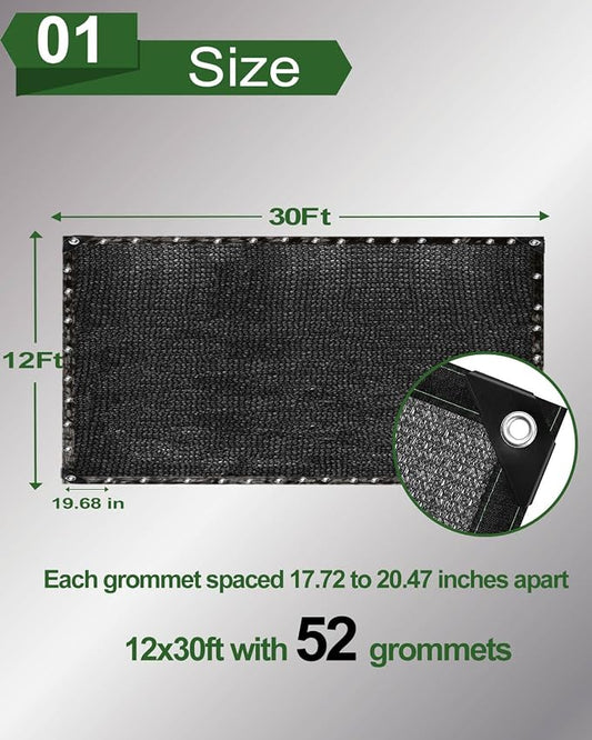 vensovo 50% Sunblock Shade Cloth Net Black Resistant - 12x30 Ft Garden Shade Mesh for Plant Cover, Greenhouse, Chicken Coop, Kennels, Tomatoes Plants