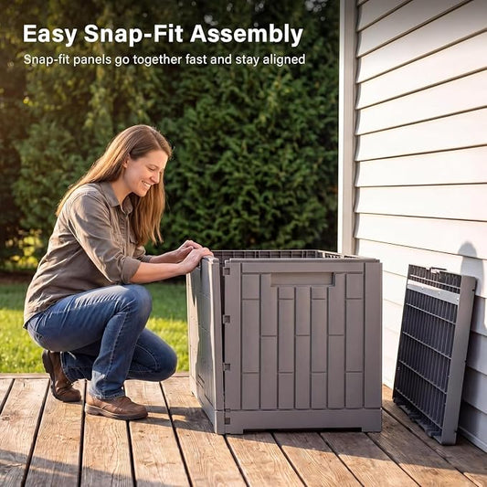 EAST OAK Outdoor Storage Box, 80 Gallon Deck Box, Waterproof Resin Storage Bin for Patio Cushions, Gardening Tools, Lockable, UV Resistant, Ash Grey