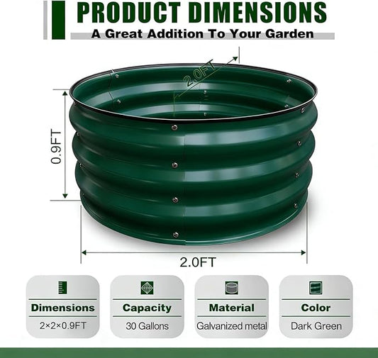 GrowHaus 2x2x1FT Galvanized Raised Garden Bed, Planter Boxes Outdoor Round Metal Garden Beds for Planting Vegetables Flowers Herbs Dark Green