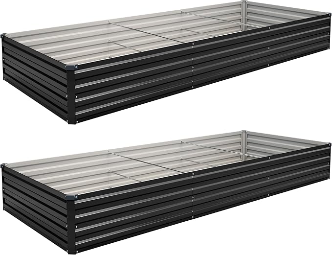 2PCS 10x3x1ft Galvanized Raised Garden Bed Kit,Gardening Planter Box | Outdoor Elevated Metal Planter Box For Vegetables, Flowers, Herbs, Anti-Rust Galvanized Steel, Open Drainage, Sturdy (Black)