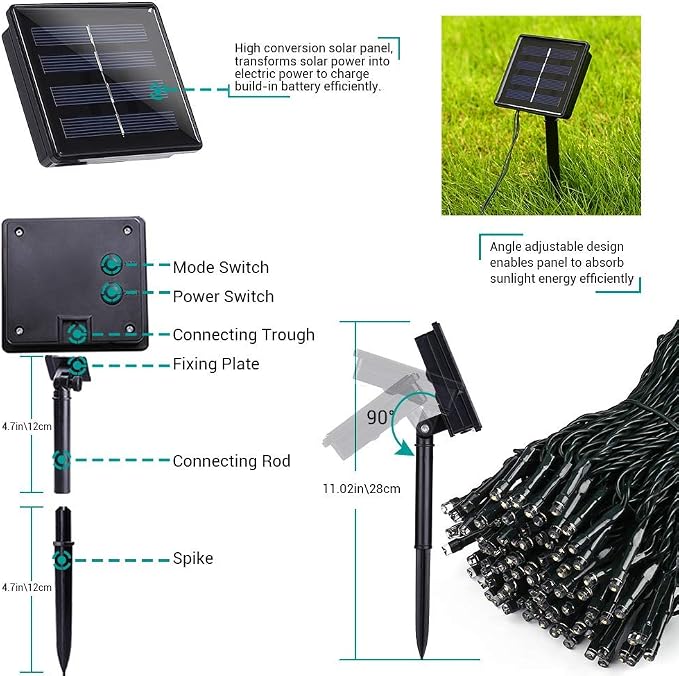 Toodour Solar Christmas Lights, 72ft 200 LED 8 Modes Outdoor Christmas String Lights, Waterproof Solar String Light for Xmas Tree, Fence, Holiday, Party, Balcony, Outdoo Xmas Decorations - Multicolor