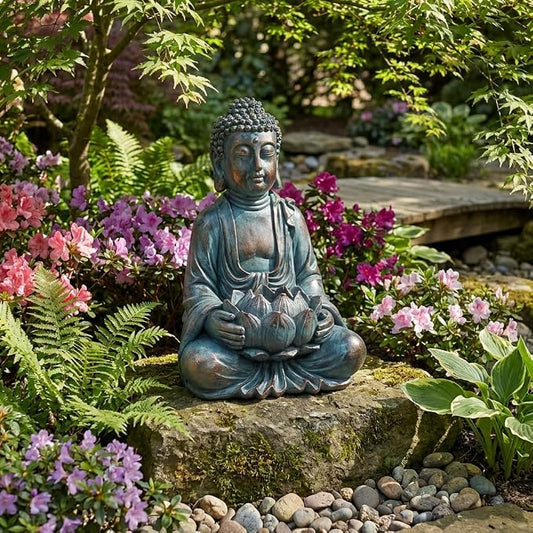 TERESA'S COLLECTIONS Meditating Buddha Statue for Garden Decor with Outdoor Solar Lights, Large Resin Outdoor Decor Garden Statue Sculpture for Home Lawn Yard Decor Gifts for Mom, 7.1''