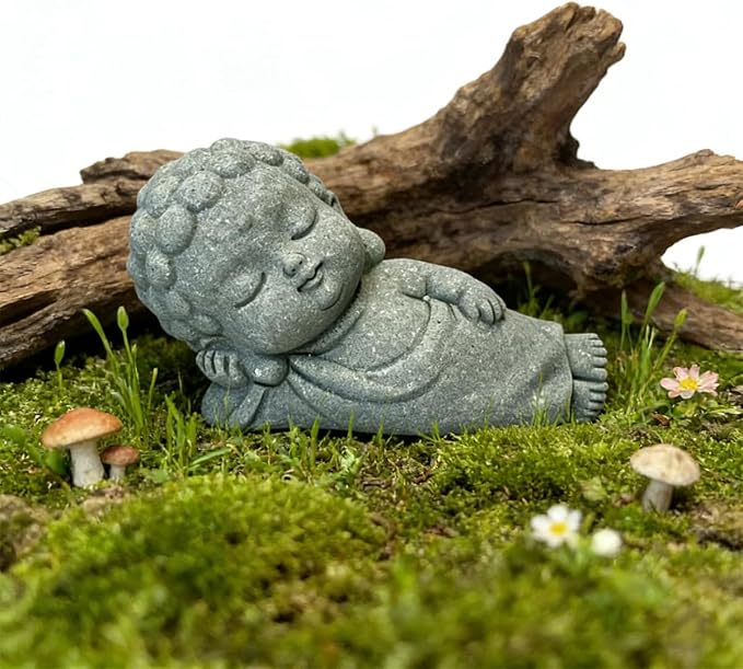 livelyfish Sleeping Buddha Statue Sandstone Buddha Figurine Zen Buddhism Sculpture for Aquarium Fish Tank Garden Home Decor (S)