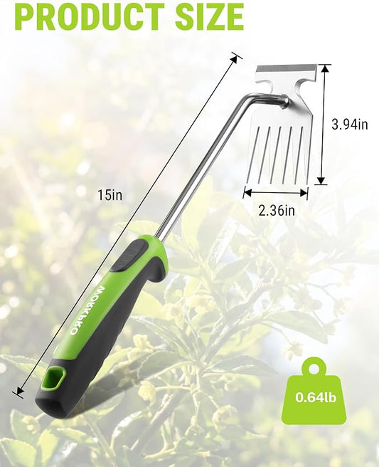 WORKPRO 15-Inch 6-Tine Weed Puller Tool for Deep Root Removal | Stainless Steel Hand Weeder with Ergonomic Soft Grip for Removing Dandelions and Deep-Rooted Weeds in Lawn, Garden and Yard
