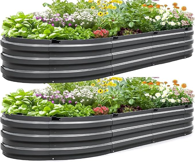 KING BIRD Raised Garden Bed Galvanized Planter Garden Box Outdoor for Gardening, Vegetables, Flowers, 75% Fewer Screws, Faster Assembly, Dark Grey 2PCS, 74x35x12 in