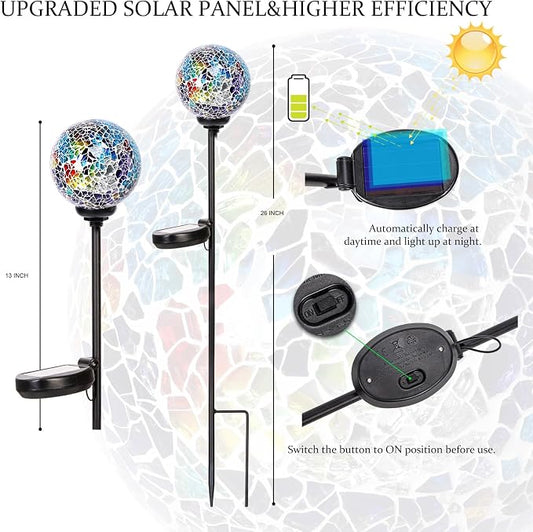 VCUTEKA Solar Path Lights Outdoor Decorative - Mosaic Solar Garden Stakes Light Waterproof LED Light for Landscape Lawn Patio Yard Driveway Decoration