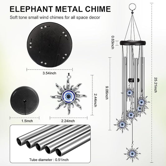 Virekm Windchimes Outdoors,Wind Chimes for Outside Clearance, Wind Chime with Natural Sounds, Outdoor/Indoor Decorations for Patio, Porch, Backyard and Garden Decor (Sun Evil Eyes)