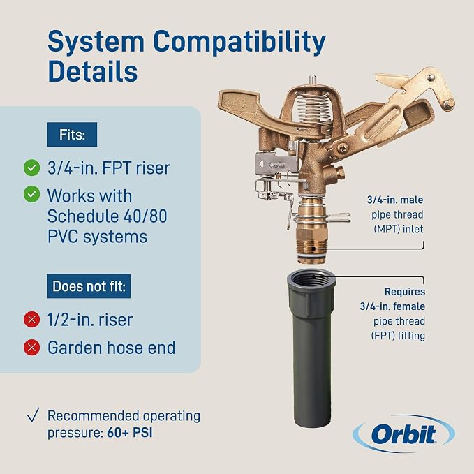 Orbit 55016 Brass Impact Sprinkler Head, Dual Nozzle, 3/4 in. MPT