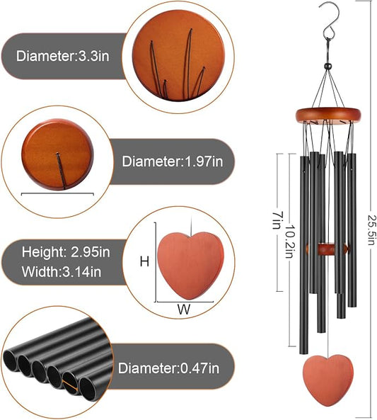 Wind Chimes for Outside – 25.5" Aluminum Windchimes Outdoors for Garden, Patio Decor, Memorial Gifts for Mom, Sympathy Gift for Loss of Loved One, Sister Gifts for Birthdays, Mother's Day(Black)