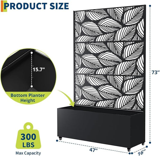 GarveeLife Metal Planter Box with Trellis and Wheels, 71"x47"x16" Raised Garden Bed for Climbing Plants, Vegetables, Vines, Privacy Planters for Patio with Drainage Holes, 15.7" Deep Planting Bed